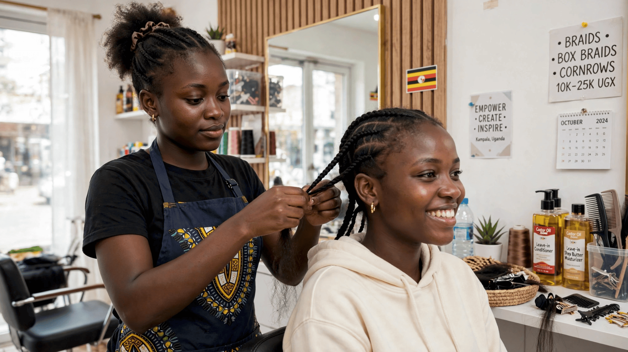 A young hairdresser at work in her salon